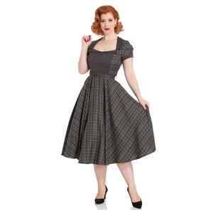 Voodoo Vixen Ella dress in grey tartan size Small.
